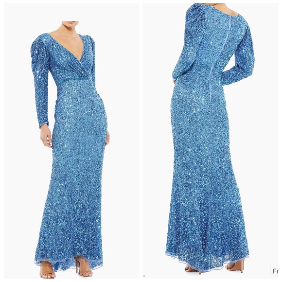Mac Duggal Dresses & Skirts - Mac Duggal Blue Long-Sleeve Sequin Gown